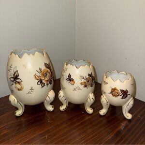 Floral Egg-Shaped Ceramic Vases Set Vintage set of 3